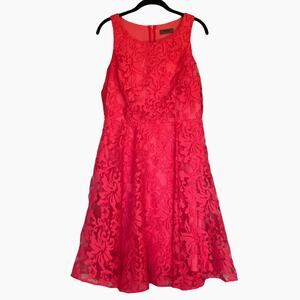 s. Oliver Lace Overlay Fit and Flare Dress Skater Size 8 Dark Pink Burnout